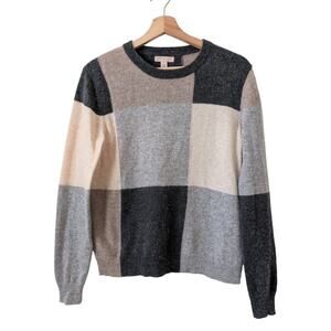 Philosophy Cashmere Sweater Size L Cream Tan Gray Color Block Luxury Neutrals